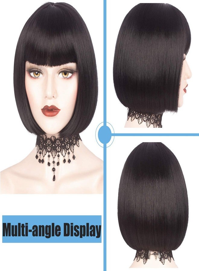 ويكين شعر مستعار قصير أسود من ويكن مع غرة، شعر مستعار قصير للنساء ذوات البشرة السمراء والبيضاء، مناسب للاستخدام اليومي والحفلات والتنكر والهالوين، شعر مستعار صناعي كامل بطول 11 بوصة - Image 2